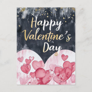 Pink und golden hearts on dark ground Valentine's Postcard