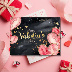 Pink und golden hearts on dark ground Valentine's Postcard