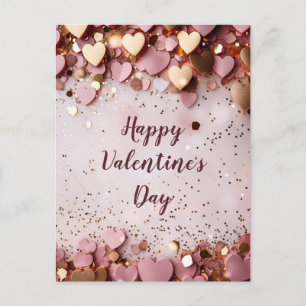 Pink und golden hearts on pink ground Valentine's Postcard