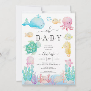 Pink Under the Sea Baby Girl Shower Invitation
