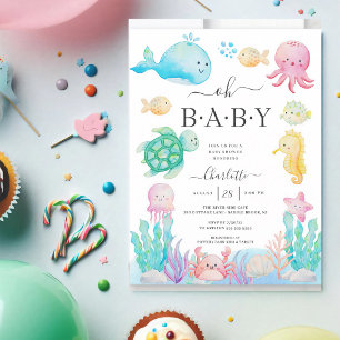 Pink Under the Sea Baby Girl Shower Invitation