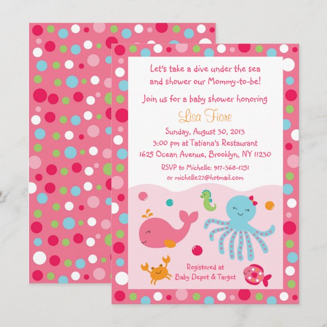 Pink Under the Sea Baby Shower Invitation (Front/Back)
