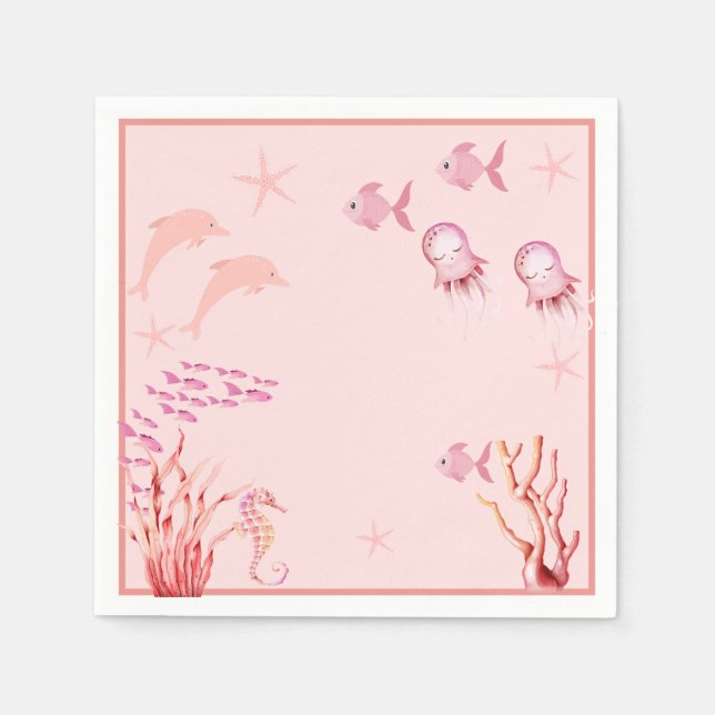 Pink Under the Sea baby Shower  Napkin (Front)