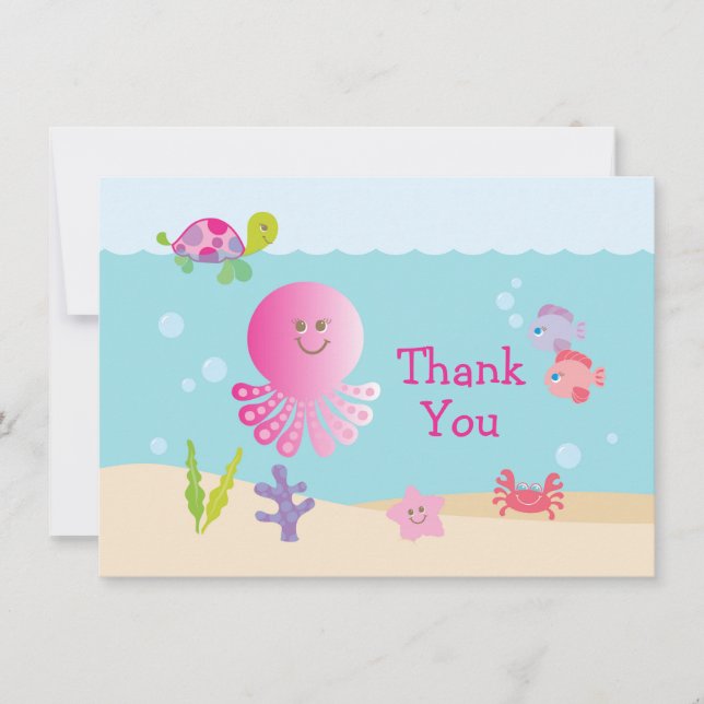 Pink Under the Sea Baby Shower Thank You Card (Front)