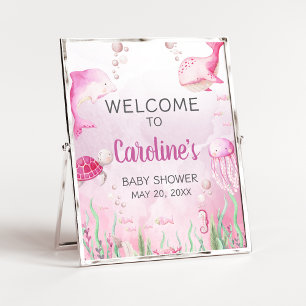 Pink Under the Sea Baby Shower Welcome Sign