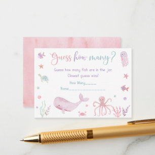 Pink Under the Sea Birthday Guess How Many Game Enclosure Card