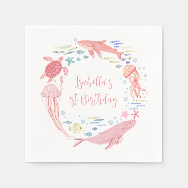 Pink Under The Sea Birthday Napkin (Front)