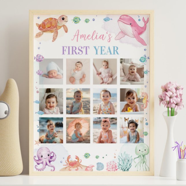 Pink Under the Sea Birthday Photo Milestone Sign (Creator Uploaded)