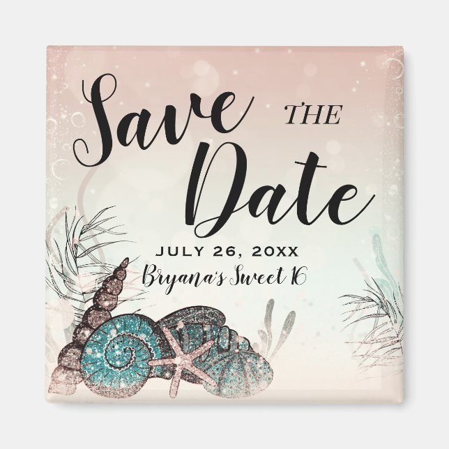 Pink Under The Sea Shells Beach Save the Date  Magnet (Front)