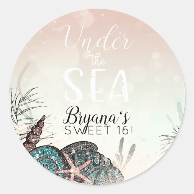 Pink Under the Sea Shells Beach Sweet 16 Party Classic Round Sticker (Front)