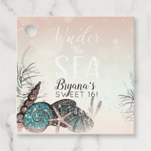 Pink Under the Sea Shells Beach Sweet 16 Party Favour Tags