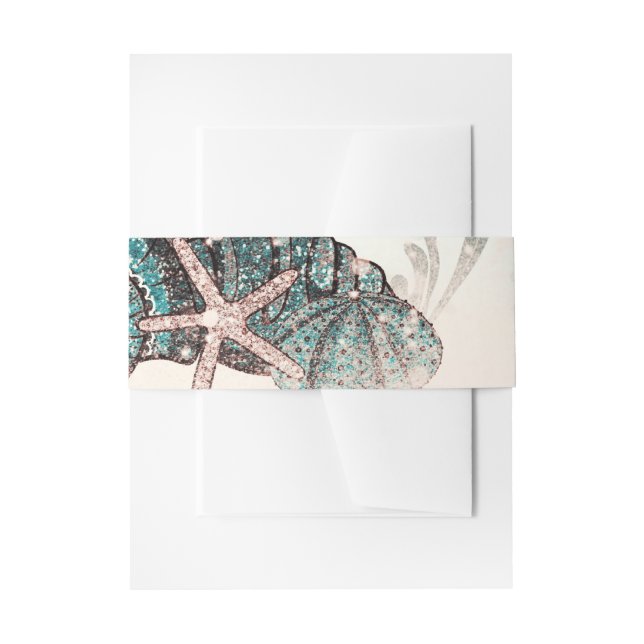 Pink Under the Sea Shells Beach Sweet 16 Party Invitation Belly Band (Front Example)