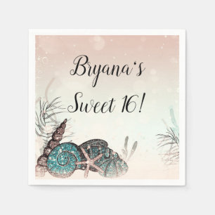 Pink Under the Sea Shells Beach Sweet 16 Party Napkin