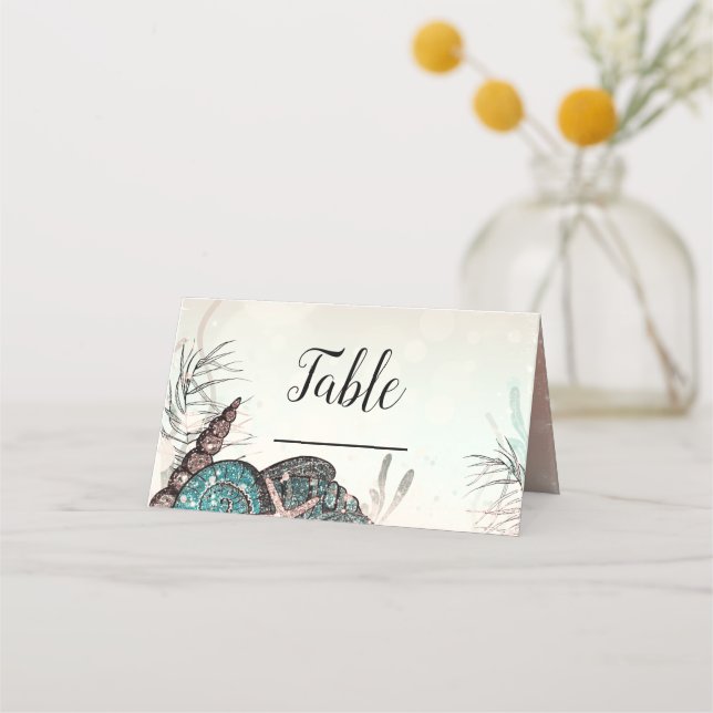 Pink Under the Sea Shells Beach Sweet 16 Party Place Card (Front)