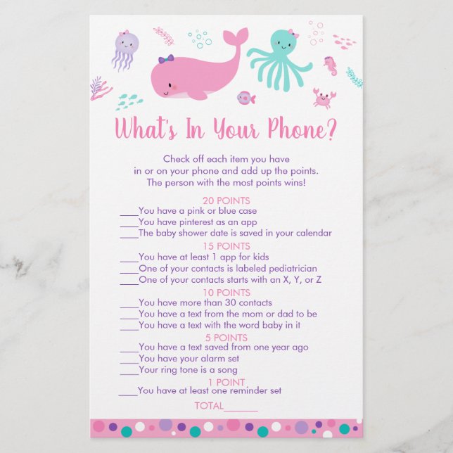 Pink Under The Sea What's In Your Phone Game (Front)