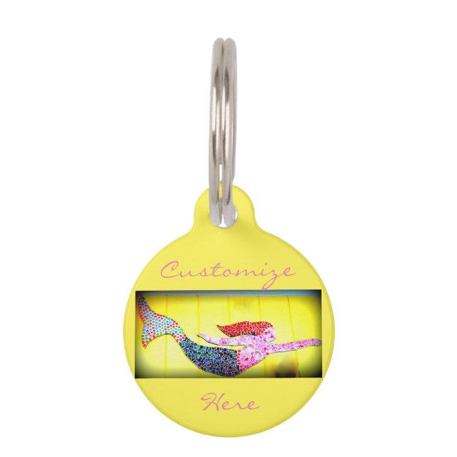 pink underwater mosaic mermaid pet tag (Front)