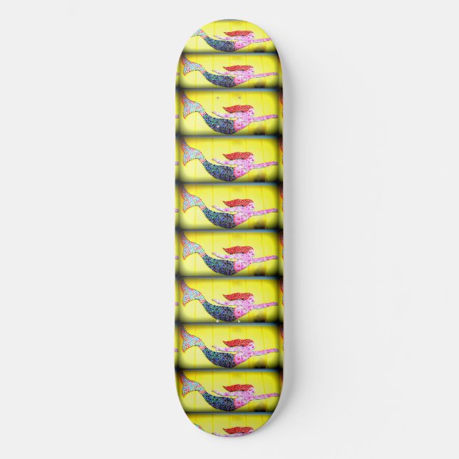 Pink underwater mosaic mermaids swimming  skateboard (Front)
