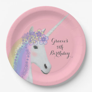 Pink Unicorn 5th Birthday Party Personalised Paper Plate