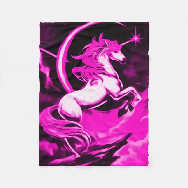 Pink Unicorn Airbrush Art Fleece Blanket (Front)