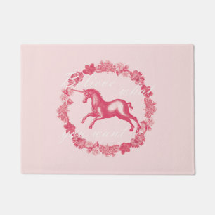 Pink unicorn and flowers doormat