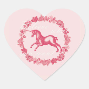 Pink unicorn and flowers heart sticker