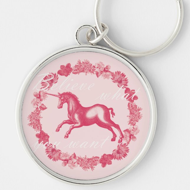 Pink unicorn and flowers key ring (Front)