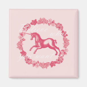 Pink unicorn and flowers magnet