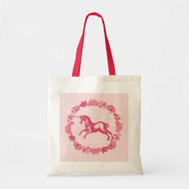 Pink unicorn and flowers tote bag (Front)