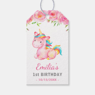 Pink Unicorn Baby Girl 1st First Birthday Favour Gift Tags