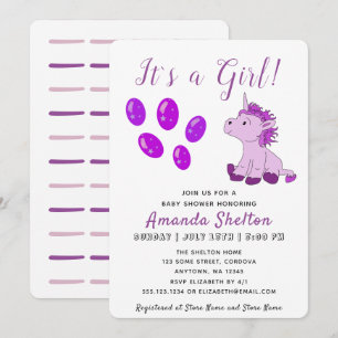 Pink Unicorn Baby Girl Shower Invitation Card