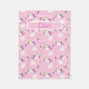 Pink Unicorn Baby Name Fleece Blanket