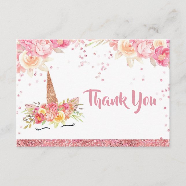 Pink Unicorn Baby Shower Thank you Card (Front)