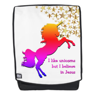Pink UNICORN Believe in Jesus Personalised Backpack