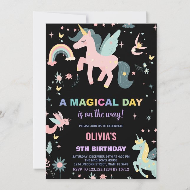 Pink Unicorn Birthday Invitations (Front)