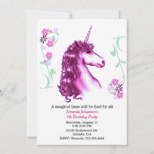 Pink Unicorn Birthday Party Invitation