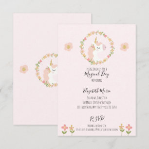 Pink Unicorn Birthday Party Invitations