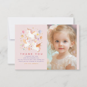 Pink Unicorn Birthday Party Photo Thank You Card