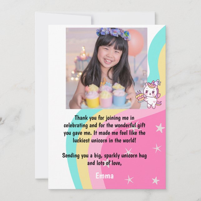 Pink Unicorn Birthday Personalised  Thank You Card (Front)