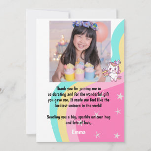 Pink Unicorn Birthday Personalised  Thank You Card