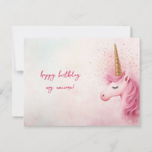 Pink Unicorn Birthday Postcard