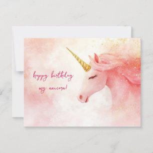 Pink Unicorn Birthday Postcard