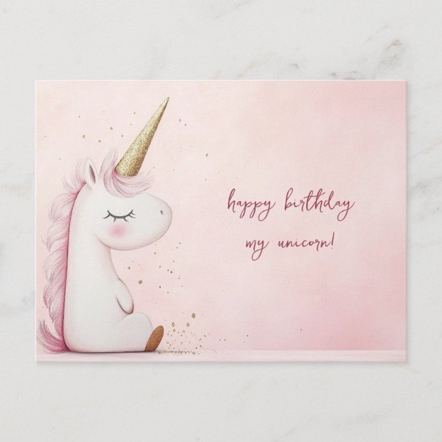 Pink Unicorn Birthday Postcard (Front)