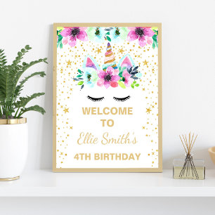 Pink Unicorn Birthday Welcome Signs