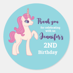 Pink Unicorn Cartoon Girls Birthday Party Favour Classic Round Sticker