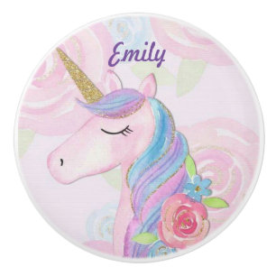 Pink Unicorn Ceramic Knob