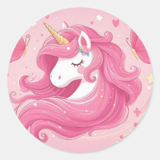 pink unicorn classic round sticker