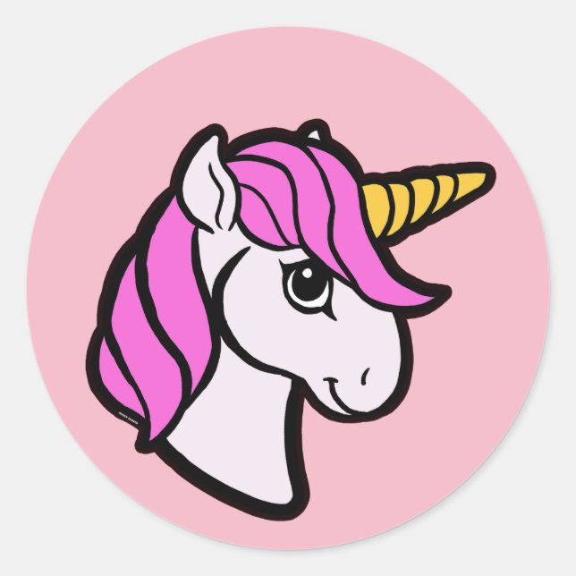 Pink Unicorn Classic Round Sticker (Front)