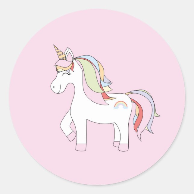 Pink Unicorn Classic Round Sticker (Front)