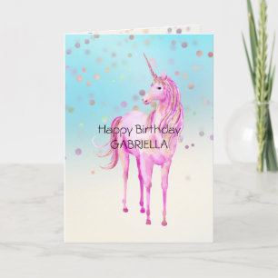 Pink Unicorn Confetti Personalised Name  Card