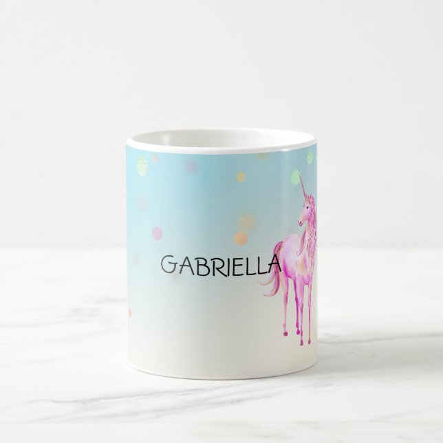 Pink Unicorn Confetti Personalised Name Coffee Mug (Center)